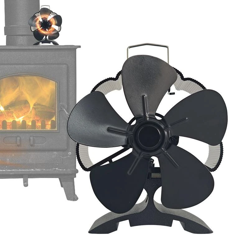 (image for) 5 Blade Heat Powered Wood Stove Fan Fireplace Fan Furnace Air Blower for Wood/Log Burner/Fireplace Eco Friendly Fan-DY385A